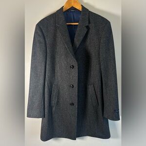 Tommy Hilfiger Mens Gray Twill Wool Knit Formal Overcoat Peacoat R42 Like New